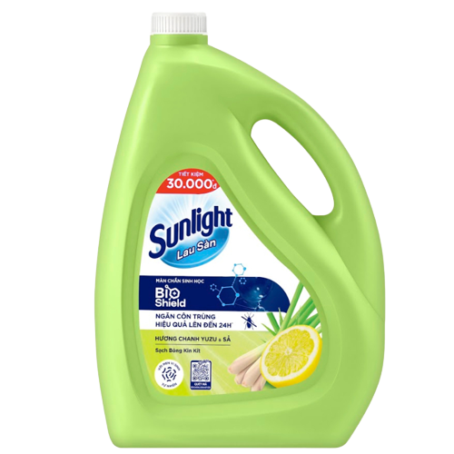 Nước lau sàn Sunlight BIOSHIELD Ngăn côn trùng hiệu quả đến 24H | Chai 3,6 KG | Chanh Yuzu & Sả | Quế & Cam Bergamot